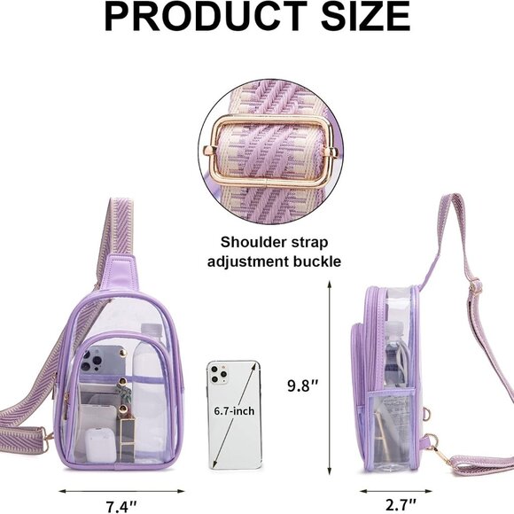Fashionable Clear Sling Bag in Purple - Easy-to-Clean, Stadium Approved Design - Picture 4 of 7